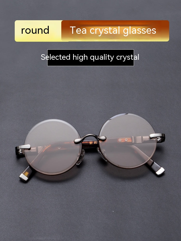 Men's Retro Round Crystal Stone Sunglasses