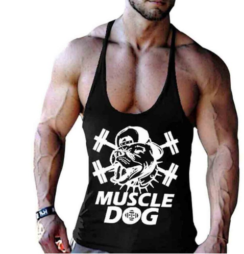 Cartoon Tee Tops Bodybuilding Fitness Vest Men Top Workout MUSCLE Dog Printed Sportswear Clothing