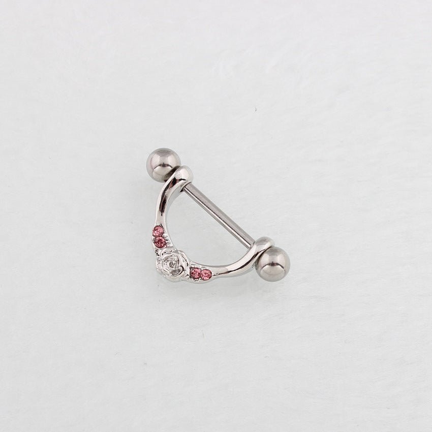 U-shaped Flower Pink Diamond Human Body Piercing Accessories Nipple Ring