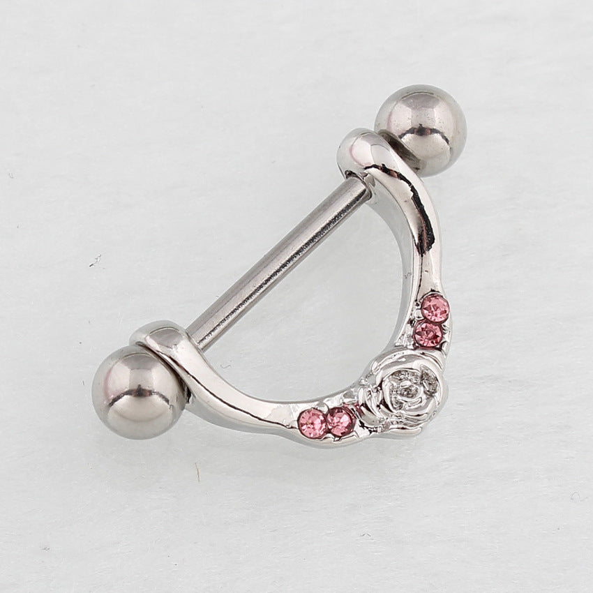 U-shaped Flower Pink Diamond Human Body Piercing Accessories Nipple Ring