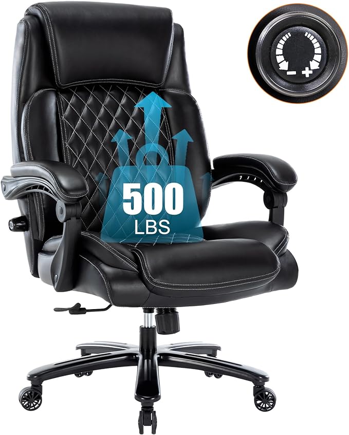 Executive Office Chair - 500lbs Heavy Duty Office Chair, Wide Seat Bonded Leather Office Chair With 30-Degree Back Tilt & Lumbar Support