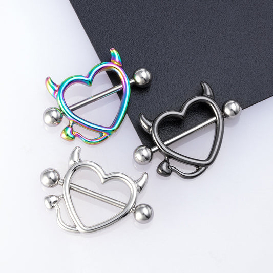 Horn Peach Heart Nipple Ring Stainless Steel Milk Decoration Human Body Piercing Accessories