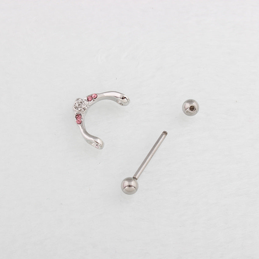 U-shaped Flower Pink Diamond Human Body Piercing Accessories Nipple Ring