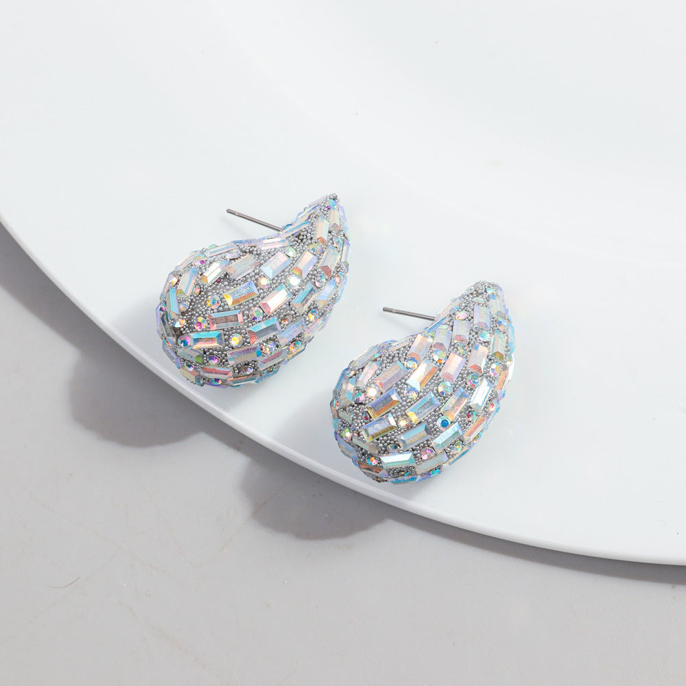 Fashion And Fully-jewelled Metal Stud Earrings