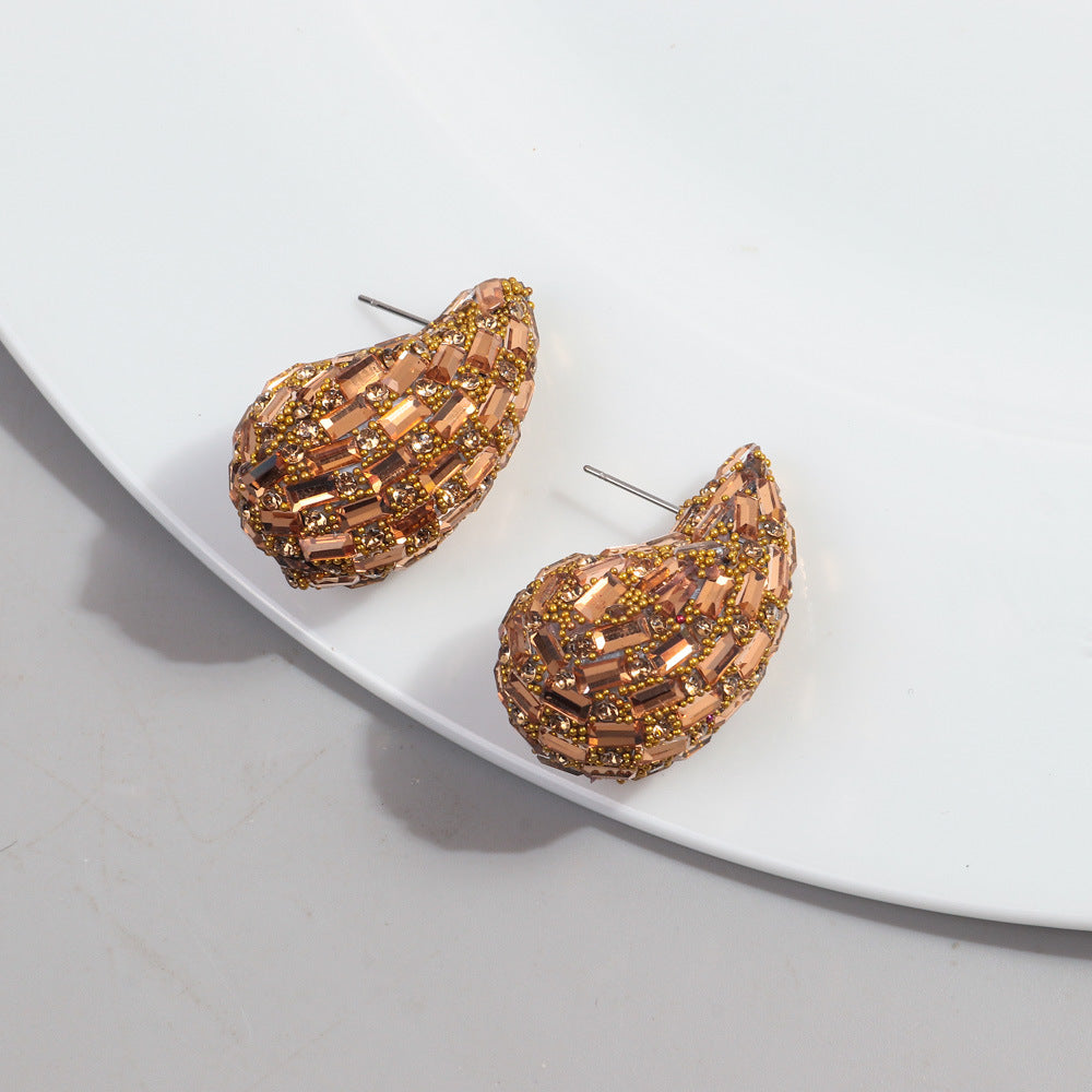 Fashion And Fully-jewelled Metal Stud Earrings