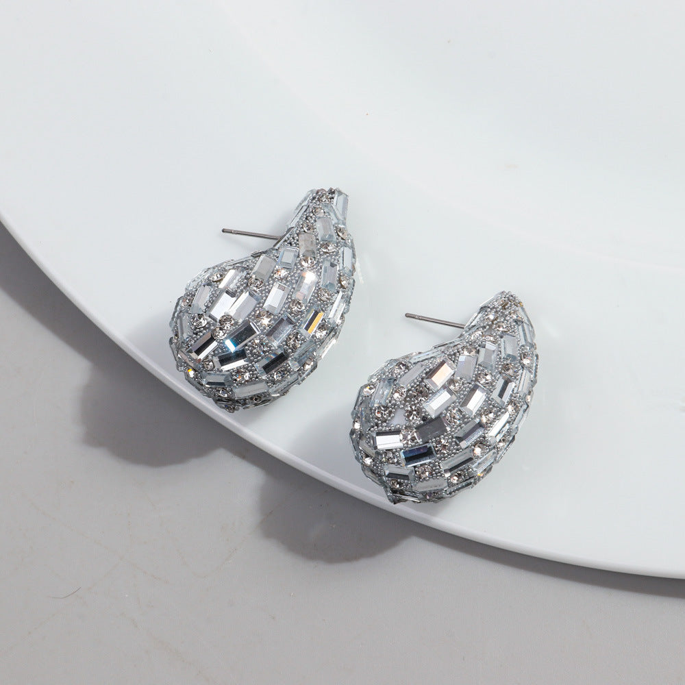 Fashion And Fully-jewelled Metal Stud Earrings