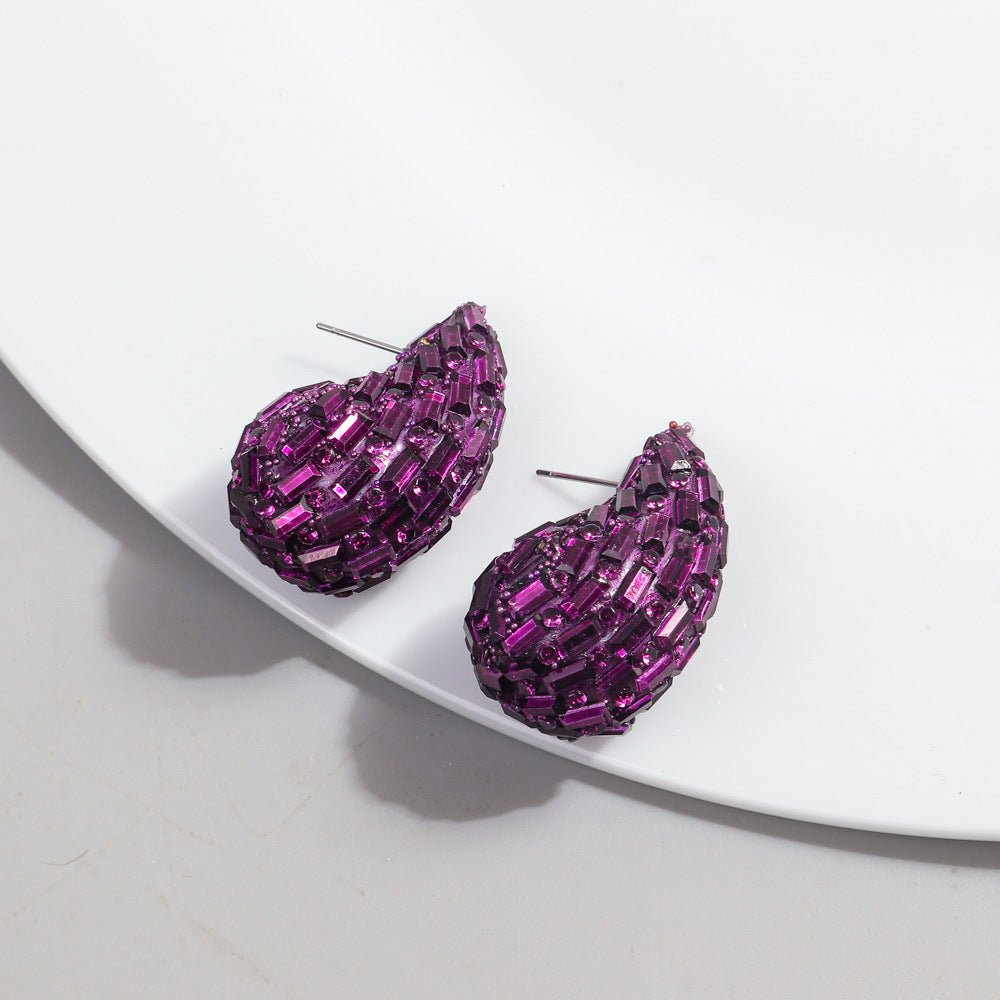 Fashion And Fully-jewelled Metal Stud Earrings