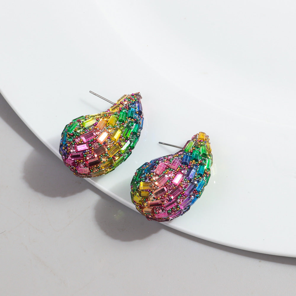 Fashion And Fully-jewelled Metal Stud Earrings