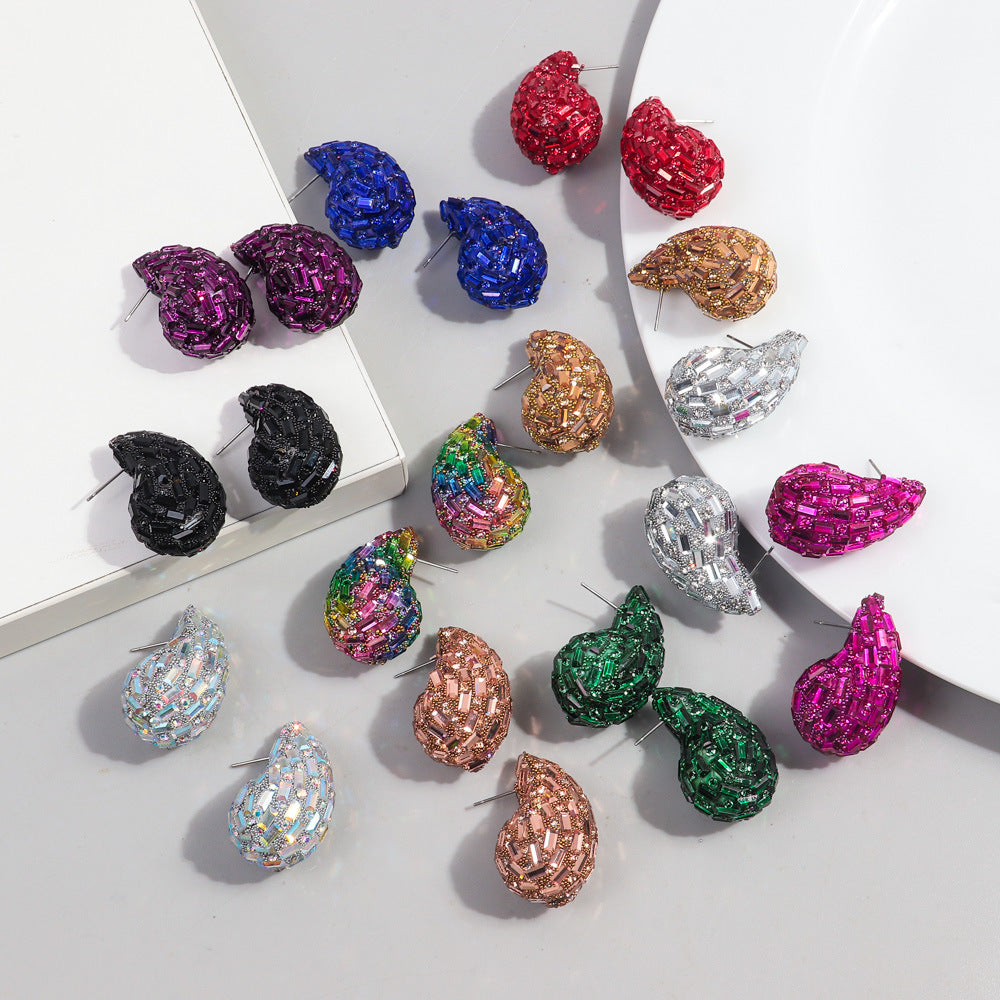 Fashion And Fully-jewelled Metal Stud Earrings