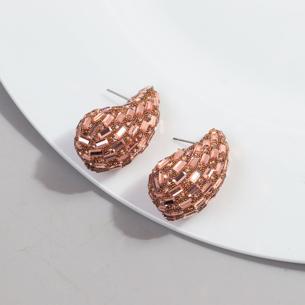 Fashion And Fully-jewelled Metal Stud Earrings