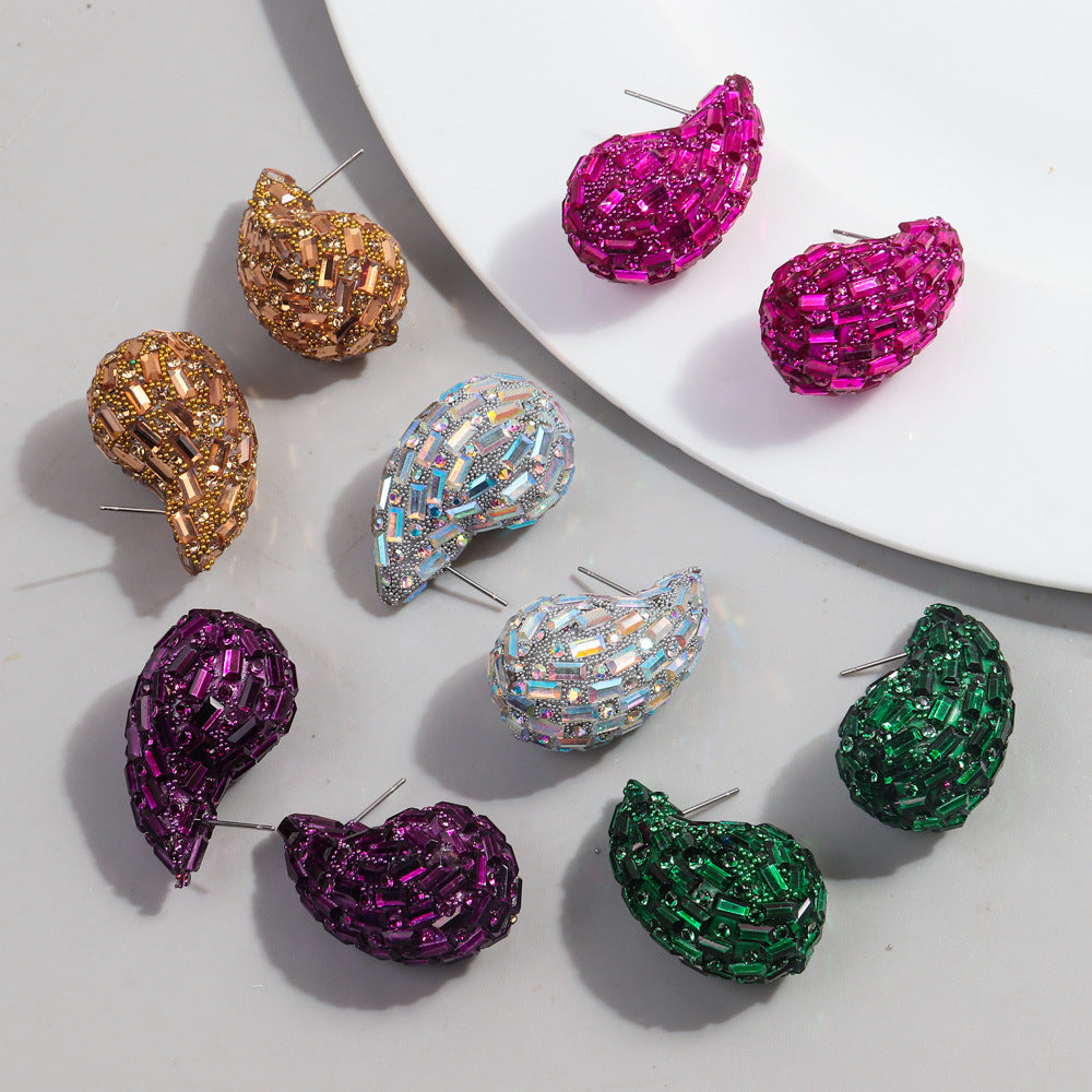 Fashion And Fully-jewelled Metal Stud Earrings