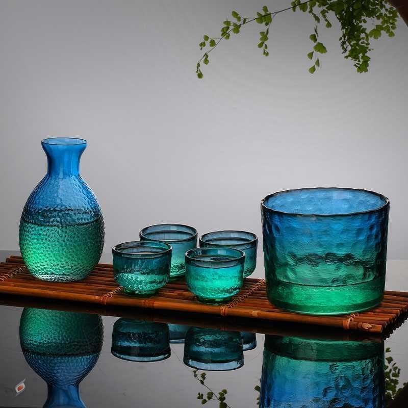 Japanese Style Hammer Pattern Glass Wine Pot Suit