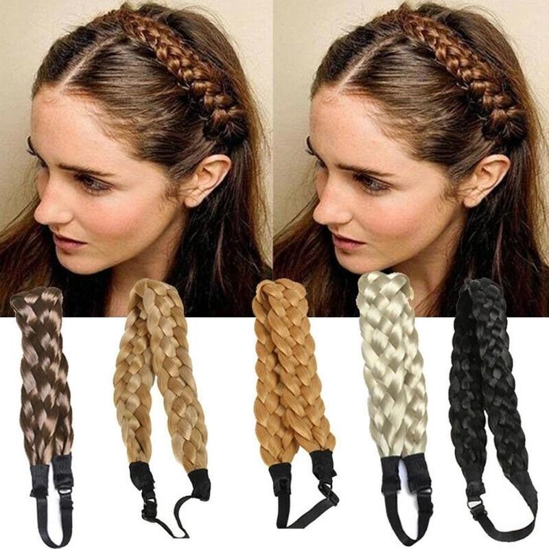 Fishbone Braids Twist Elastic Hair Headband With Adjustable Belt Synthetic Woman Hair Style Braided Headband Braid Hairpiece