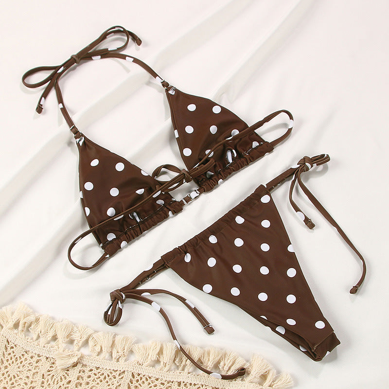 Women's Polka Dot Print Split Swimsuit Bikini