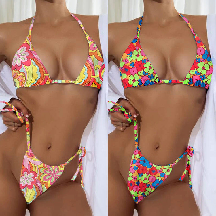 Women's New Floral Drawstring Bikini Swimsuit