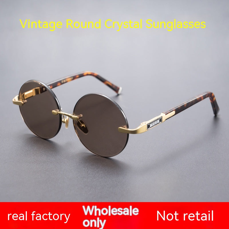 Men's Retro Round Crystal Stone Sunglasses