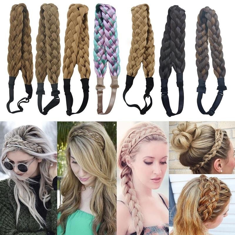 Fishbone Braids Twist Elastic Hair Headband With Adjustable Belt Synthetic Woman Hair Style Braided Headband Braid Hairpiece